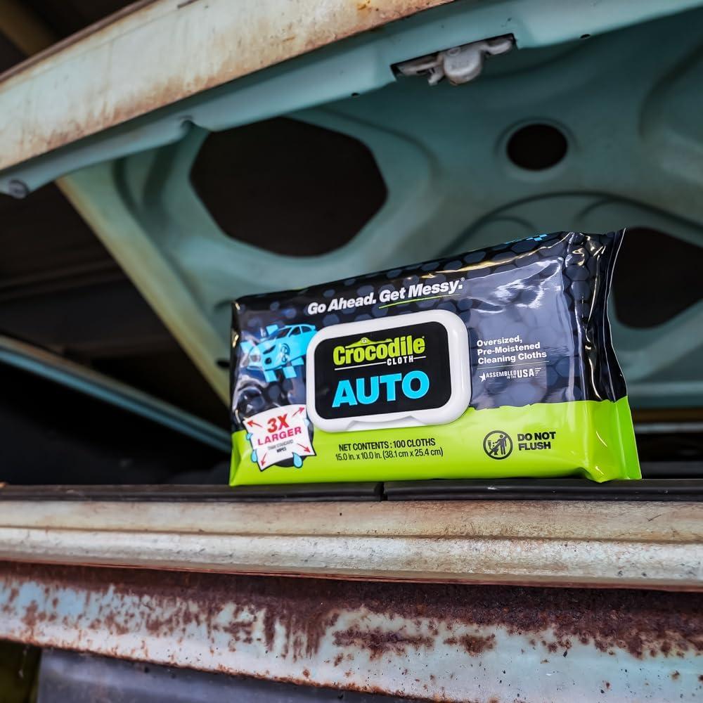 image:imageCrocodile Cloth Auto Cleaning Wipes 100 XL 15 x 10 Disposable Wipes for Car Engine Degreasing Body Detailing amp Tire Cleaning Cuts Grease Oil Adhesives on Hands Tools Parts amp More100 Count Pack of 6