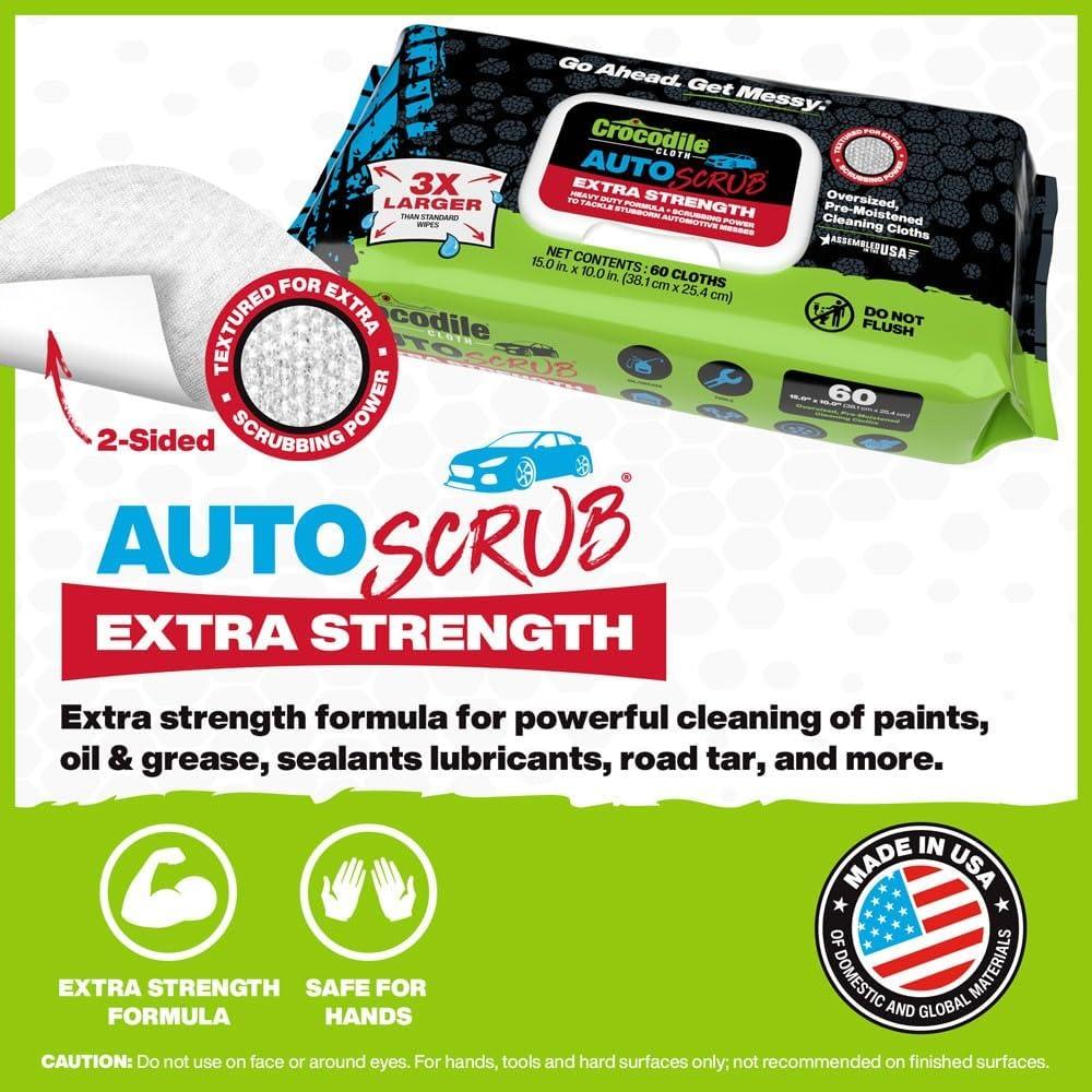 image:imageCrocodile Cloth AutoSCRUB Cleaning Wipes 60Count 15 x 10 Cleaning Cloths Remove Oil Grease Paint Tar Brake Dust Hydraulic Fluid Silicone Sealants amp Road Grime from Tools amp Hands