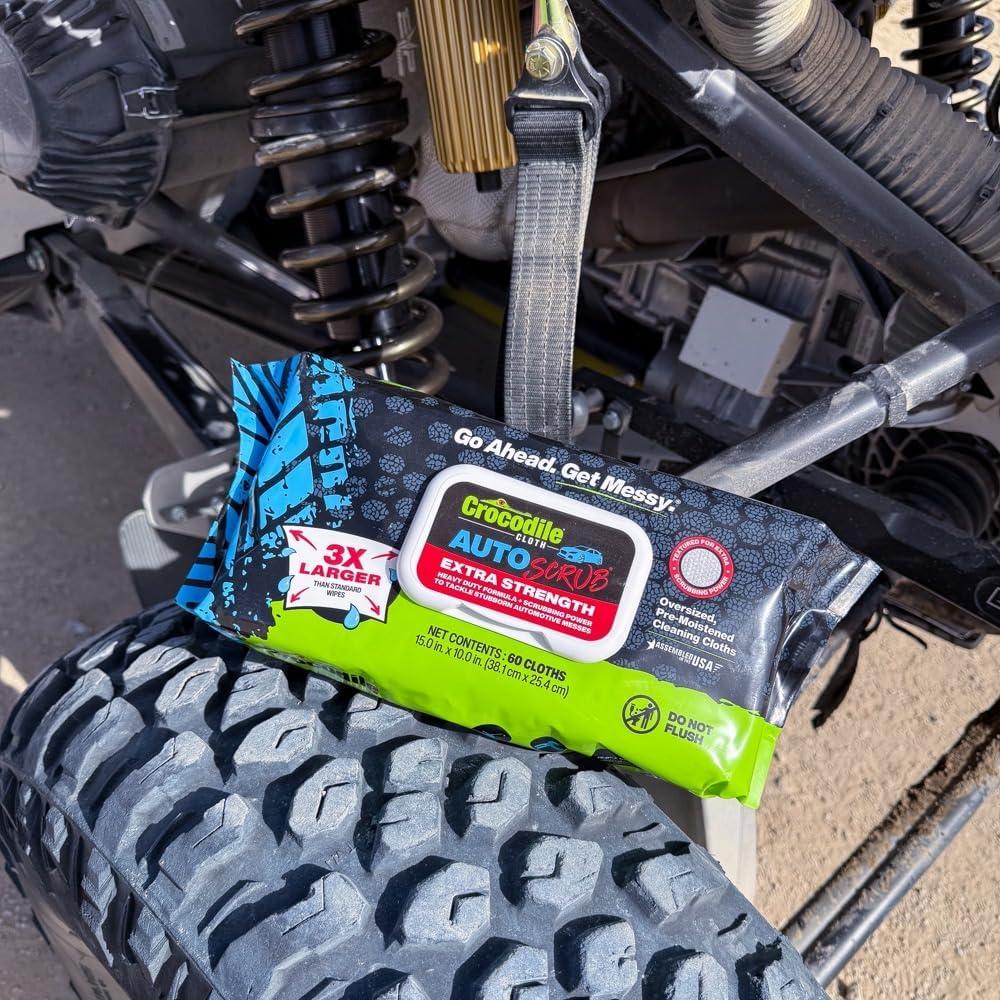 image:imageCrocodile Cloth AutoSCRUB Cleaning Wipes 60Count 15 x 10 Cleaning Cloths Remove Oil Grease Paint Tar Brake Dust Hydraulic Fluid Silicone Sealants amp Road Grime from Tools amp Hands