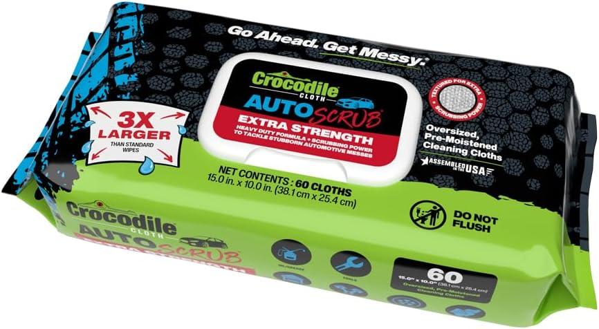 image:imageCrocodile Cloth AutoSCRUB Cleaning Wipes 60Count 15 x 10 Cleaning Cloths Remove Oil Grease Paint Tar Brake Dust Hydraulic Fluid Silicone Sealants amp Road Grime from Tools amp Hands