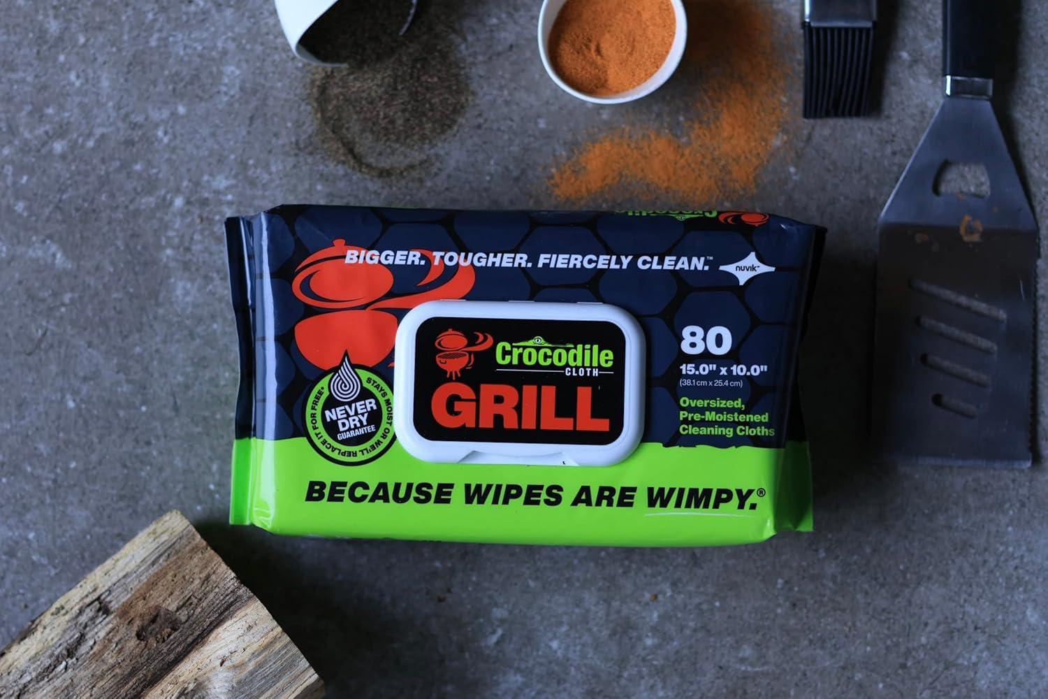 image:imageCrocodile Cloth Grill 80 15 x 10 Plantbased Cleaning Wipes Safe on Skin amp Multiple Surfaces Infused with Aloe amp Vitamin E Large PreMoistened amp Absorbent80 Count Pack of 8