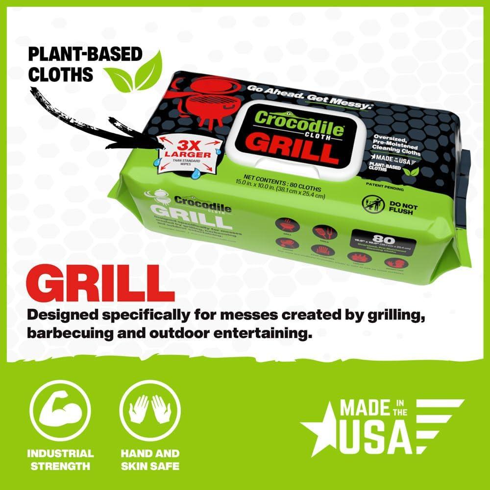 image:imageCrocodile Cloth Grill 80 15 x 10 Plantbased Cleaning Wipes Safe on Skin amp Multiple Surfaces Infused with Aloe amp Vitamin E Large PreMoistened amp Absorbent80 Count Pack of 8