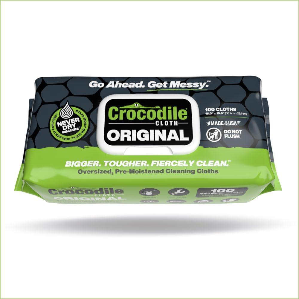 image:imageCrocodile Cloth Original Cleaning Wipes HeavyDuty MultiSurface Hand amp Tool Wipes WaterBased Safe on Skin 100 Count 15 x 10 Inch100Count Pack of 6