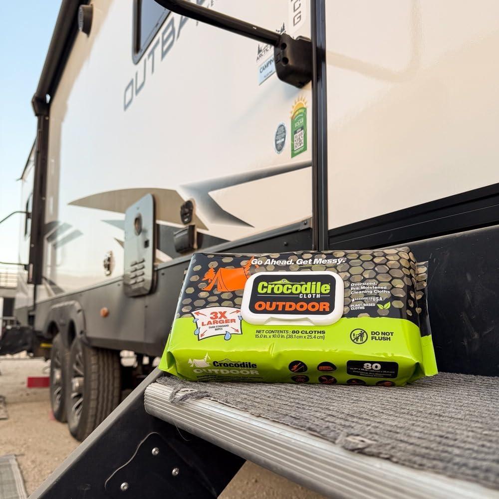 image:imageCrocodile Cloth Outdoor Cleaning Wipes PlantBased MultiSurface Wipes PreMoistened Aloe amp Vitamin E Safe on Skin 80 Count 15 x 10 Inch80 Count Pack of 1