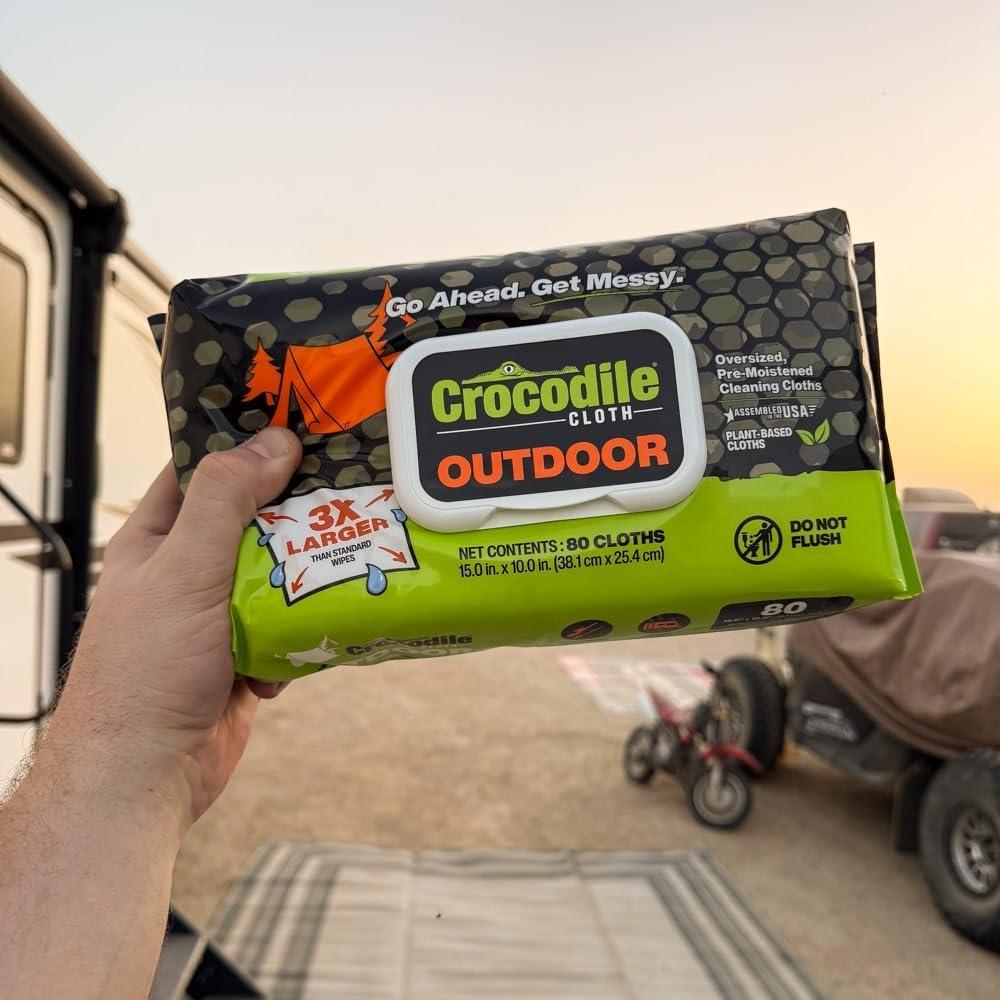 image:imageCrocodile Cloth Outdoor Cleaning Wipes PlantBased MultiSurface Wipes PreMoistened Aloe amp Vitamin E Safe on Skin 80 Count 15 x 10 Inch80 Count Pack of 1