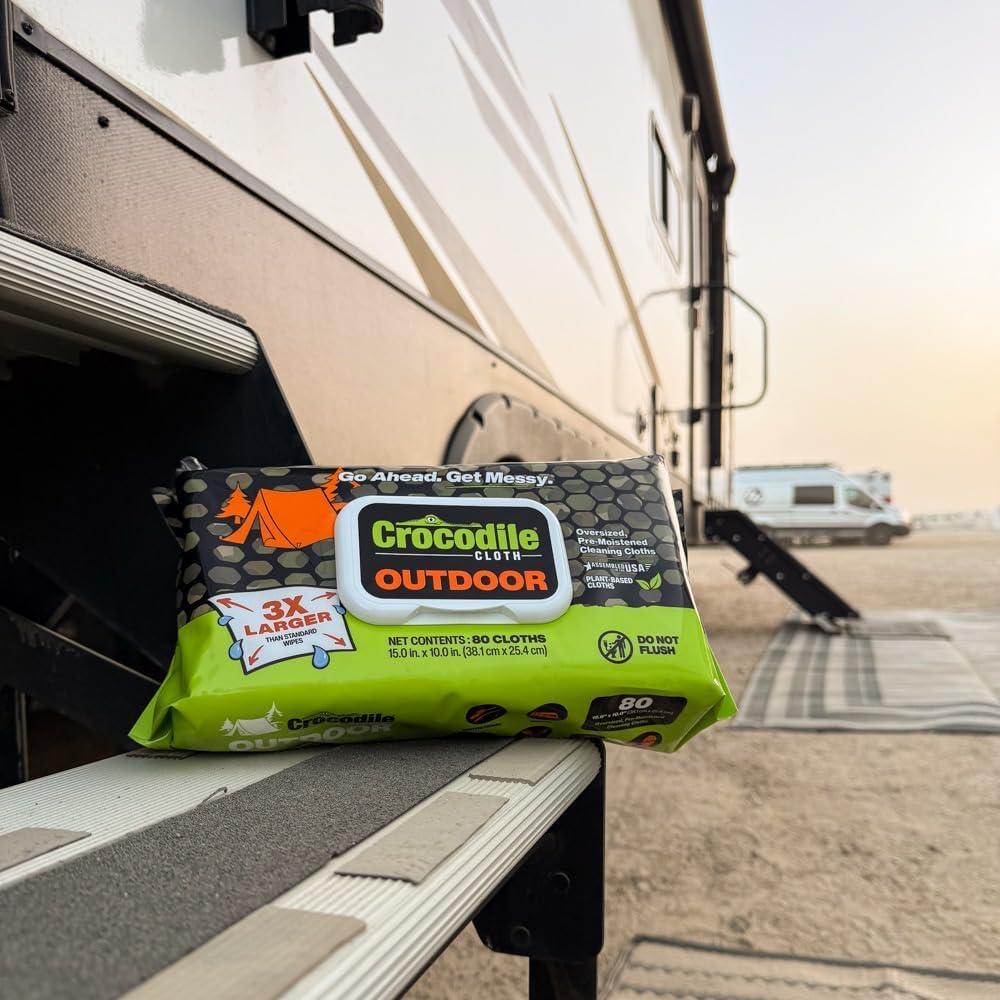 image:imageCrocodile Cloth Outdoor Cleaning Wipes PlantBased MultiSurface Wipes PreMoistened Aloe amp Vitamin E Safe on Skin 80 Count 15 x 10 Inch80 Count Pack of 8