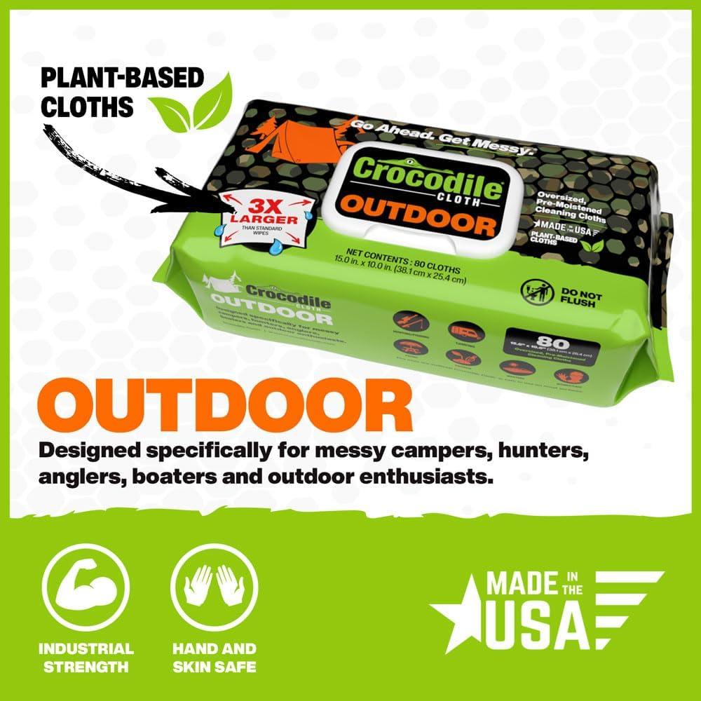 image:imageCrocodile Cloth Outdoor Cleaning Wipes PlantBased MultiSurface Wipes PreMoistened Aloe amp Vitamin E Safe on Skin 80 Count 15 x 10 Inch80 Count Pack of 8