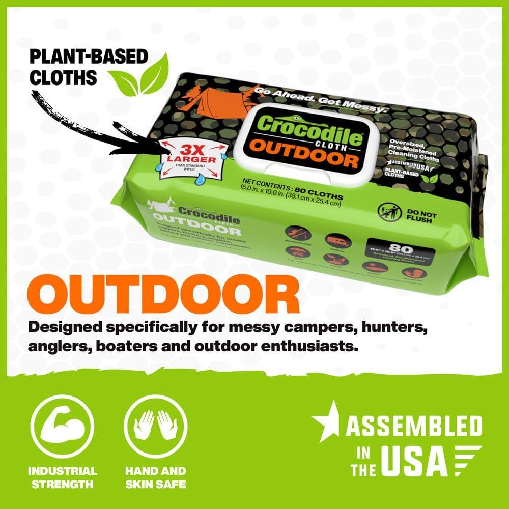 image:imageCrocodile Cloth Outdoor Cleaning Wipes PlantBased MultiSurface Wipes PreMoistened Aloe amp Vitamin E Safe on Skin 80 Count 15 x 10 Inch80 Count Pack of 1