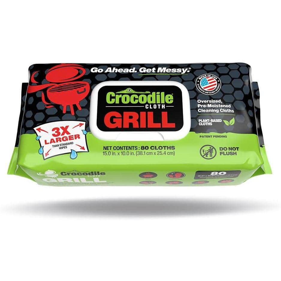 image:imageCrocodile Cloth Grill 80 15 x 10 Plantbased Cleaning Wipes Safe on Skin amp Multiple Surfaces Infused with Aloe amp Vitamin E Large PreMoistened amp Absorbent80 Count Pack of 1