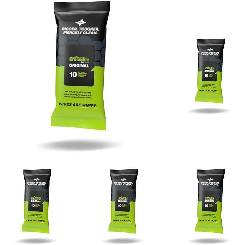 image:imageCrocodile Cloth Original Cleaning Wipes HeavyDuty MultiSurface Hand amp Tool Wipes WaterBased Safe on Skin 100 Count 15 x 10 Inch10 Count Pack of 5