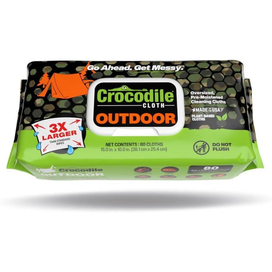 image:imageCrocodile Cloth Outdoor Cleaning Wipes PlantBased MultiSurface Wipes PreMoistened Aloe amp Vitamin E Safe on Skin 80 Count 15 x 10 Inch80 Count Pack of 1