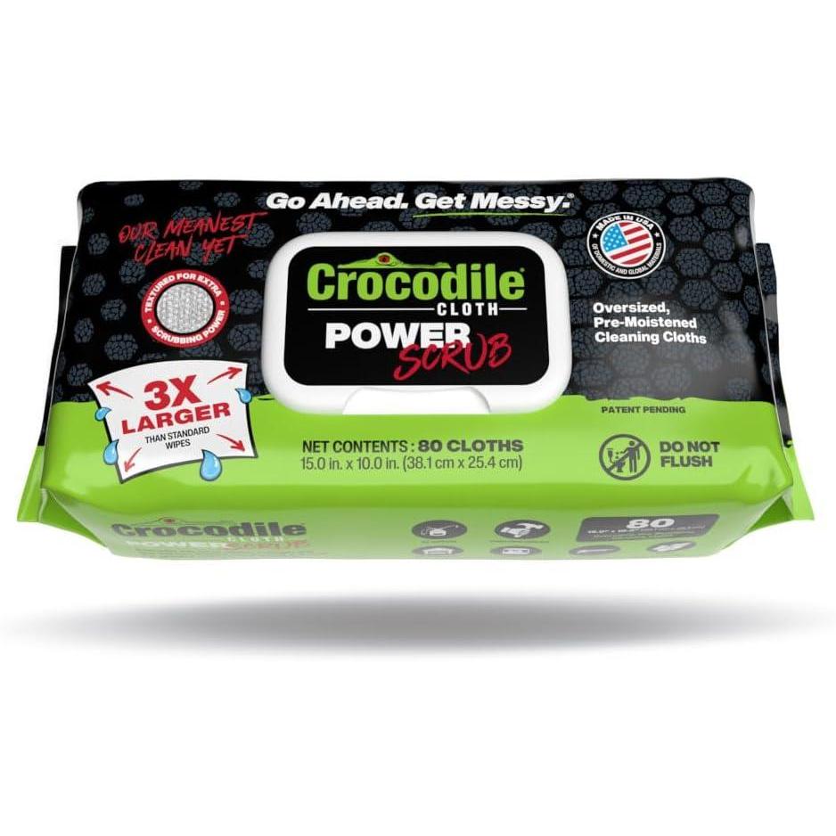 image:imageCrocodile Cloth PowerSCRUB Cleaning Wipes  80 15 x 10 DualSurface Cloths HeavyDuty Moist Absorbent amp Disposable  Safe on Skin amp Multiple Surfaces80 Count Pack of 1