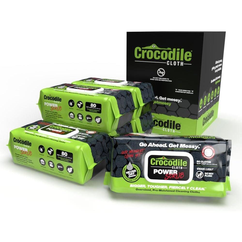 image:imageCrocodile Cloth PowerSCRUB Cleaning Wipes  80 15 x 10 DualSurface Cloths HeavyDuty Moist Absorbent amp Disposable  Safe on Skin amp Multiple Surfaces80 Count Pack of 6