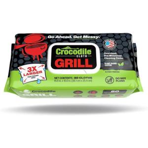 Crocodile Cloth Grill – 80 (15″ x 10″) Plant-based Cleaning Wipes. Safe on Skin & Multiple Surfaces. Infused with Aloe & Vitamin E. Large, Pre-Moistened & Absorbent.(80 Count (Pack of 1))