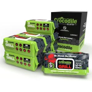 Crocodile Cloth Grill – 80 (15″ x 10″) Plant-based Cleaning Wipes. Safe on Skin & Multiple Surfaces. Infused with Aloe & Vitamin E. Large, Pre-Moistened & Absorbent.(80 Count (Pack of 8))