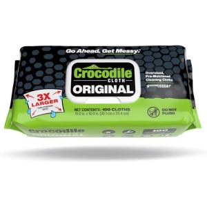 Crocodile Cloth Original Cleaning Wipes, Heavy-Duty Multi-Surface Hand & Tool Wipes, Water-Based, Safe on Skin, 100 Count, 15 x 10 Inch(100 Count (Pack of 1))